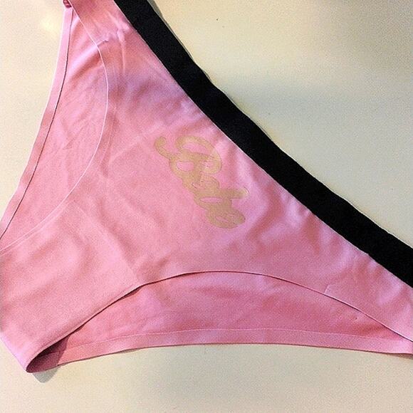 bebe Luxury Intimates Panty Size L PINK Barbiecore Luxury GOLD Monogram Hi Cut - Picture 3 of 5